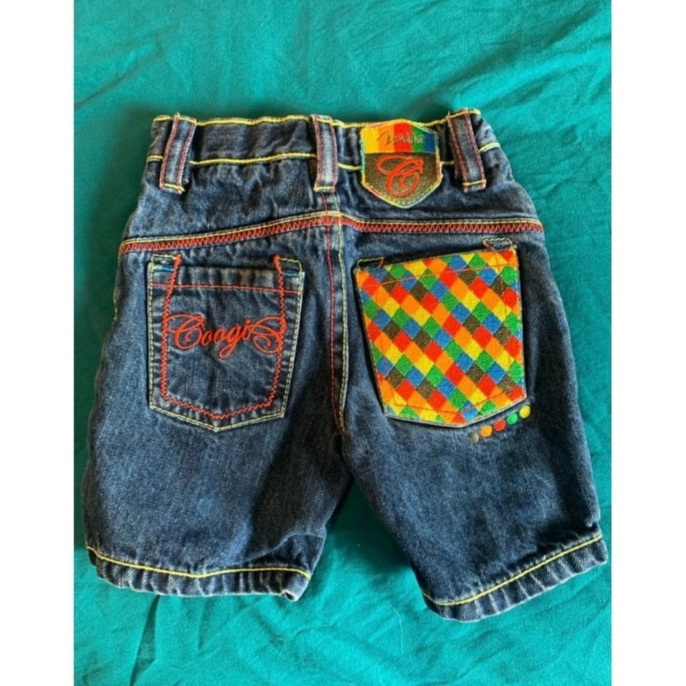 RARE! Vintage COOGI Unisex Baby Rainbow Denim Shorts 12M